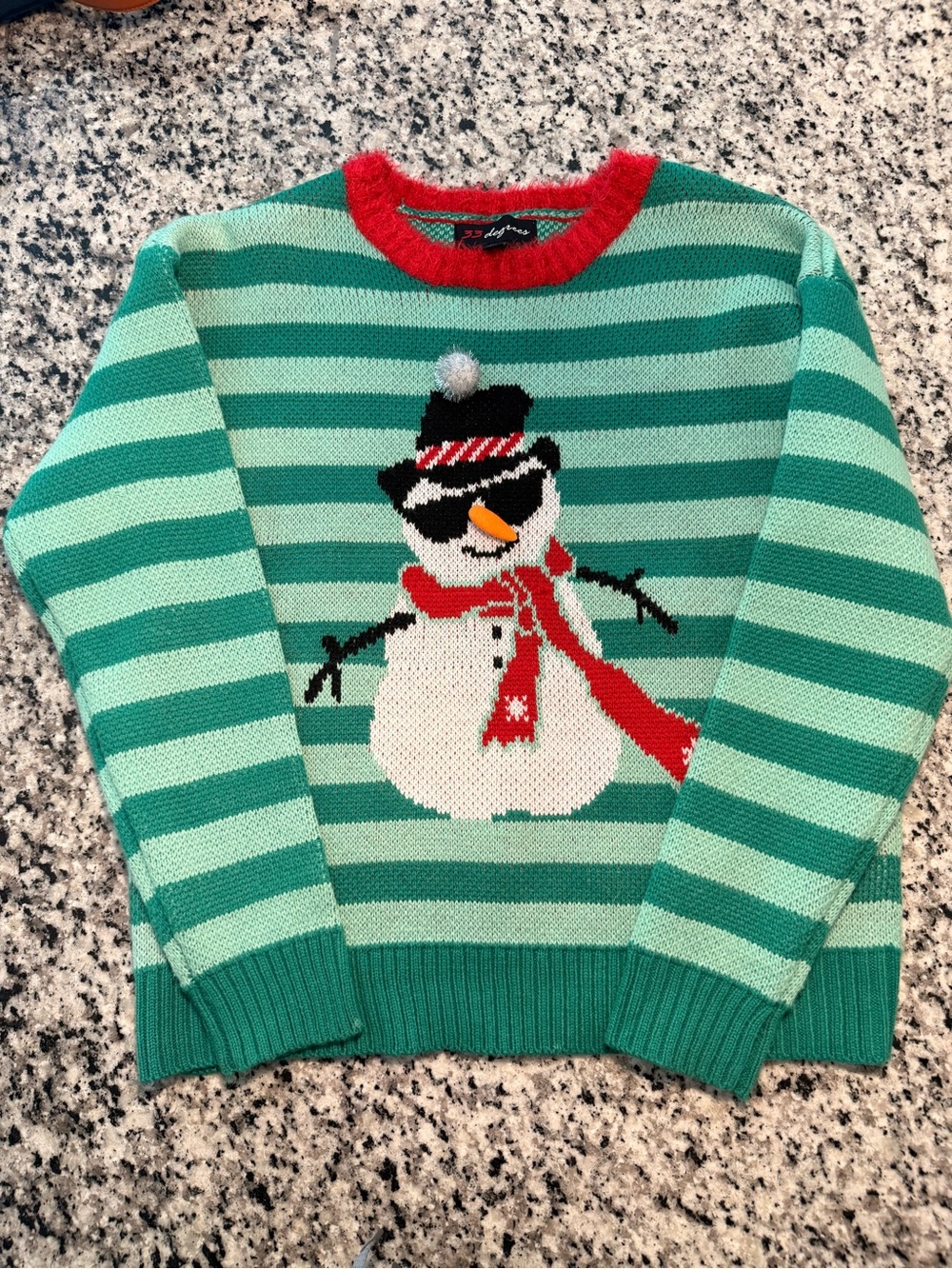 32 Degrees Ugly Christmas Sweater Green Striped Snowman XS Festive Holiday